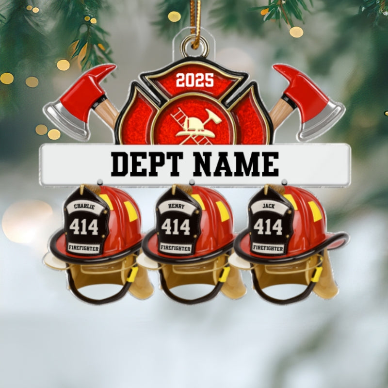 3D Effect Firefighter Station Helmets - Personalized Acrylic Ornament - Christmas Gift For Firefighter Station Department
