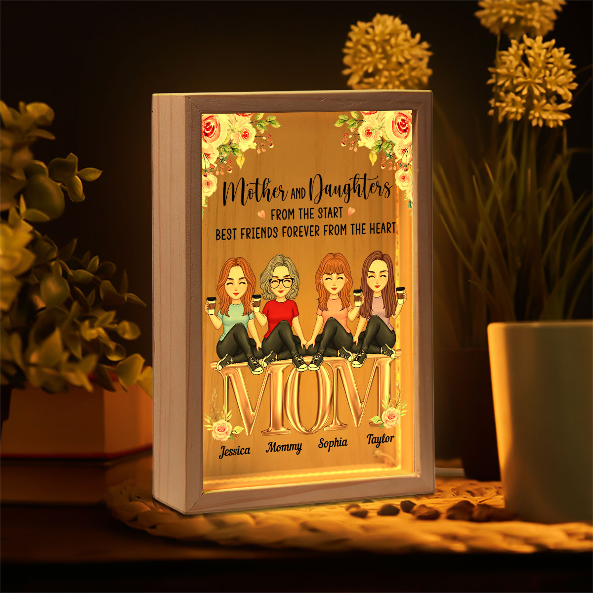 Mother And Daughters Best Friends Forever Personalized Wooden Frame Light Box