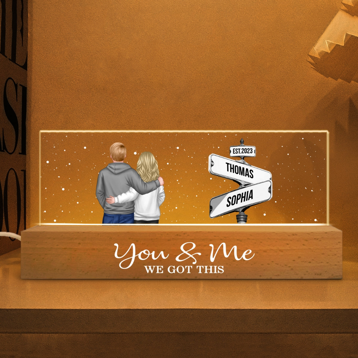 Street Sign Couple Personalized Acrylic Block LED Night Light, Engagement or Wedding Gift for Couple, Valentines Gift