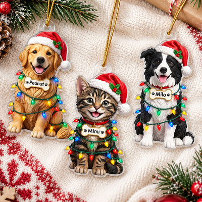 Naughty Dog Cat Pet Christmas Light Bulbs - Personalized Acrylic Ornament - Funny Christmas Gift, Decor For Dog Lovers, Cat Lovers, Pet Lovers