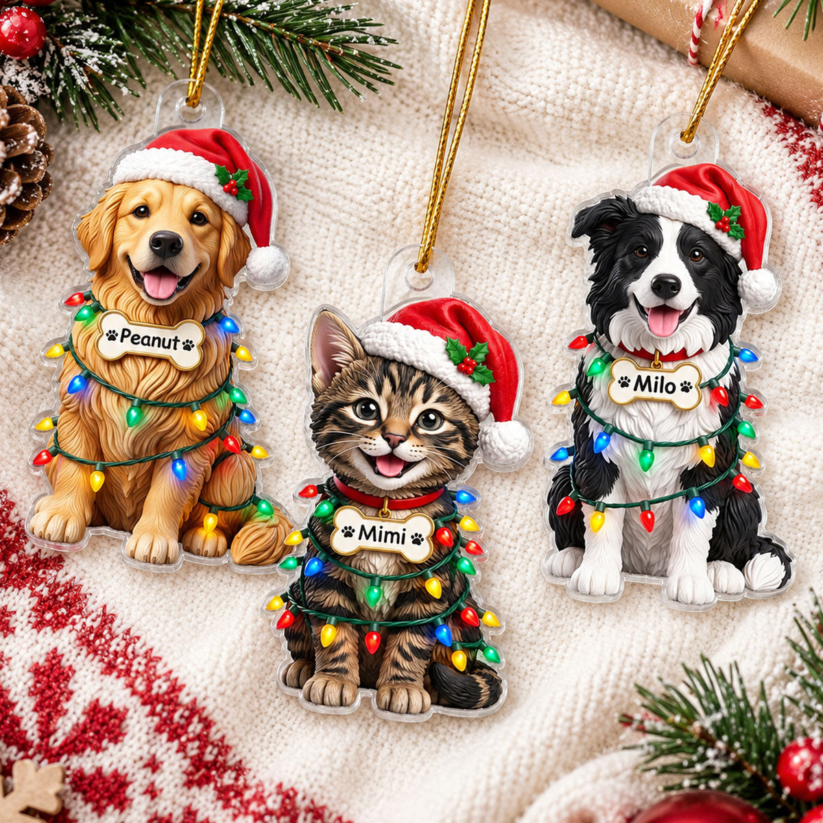 Naughty Dog Cat Pet Christmas Light Bulbs - Personalized Acrylic Ornament - Funny Christmas Gift, Decor For Dog Lovers, Cat Lovers, Pet Lovers