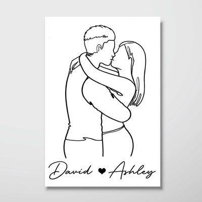 Couple Kissing Outline Valentine‘s Day Gift For Him For Her Personalized Poster