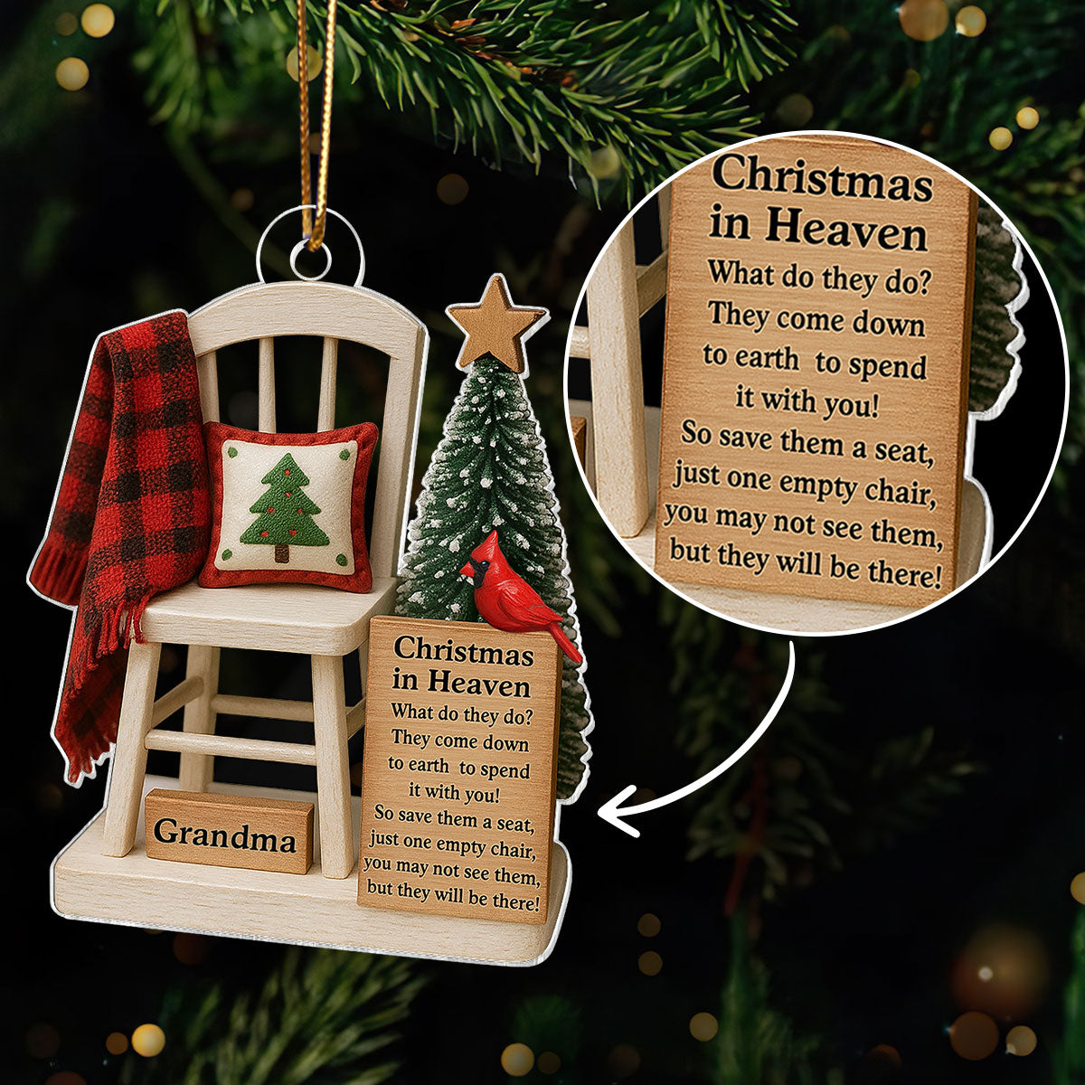 Christmas In Heaven Save A Seat - Personalized Acrylic Ornament - Christmas Memorial Keepsake For Family