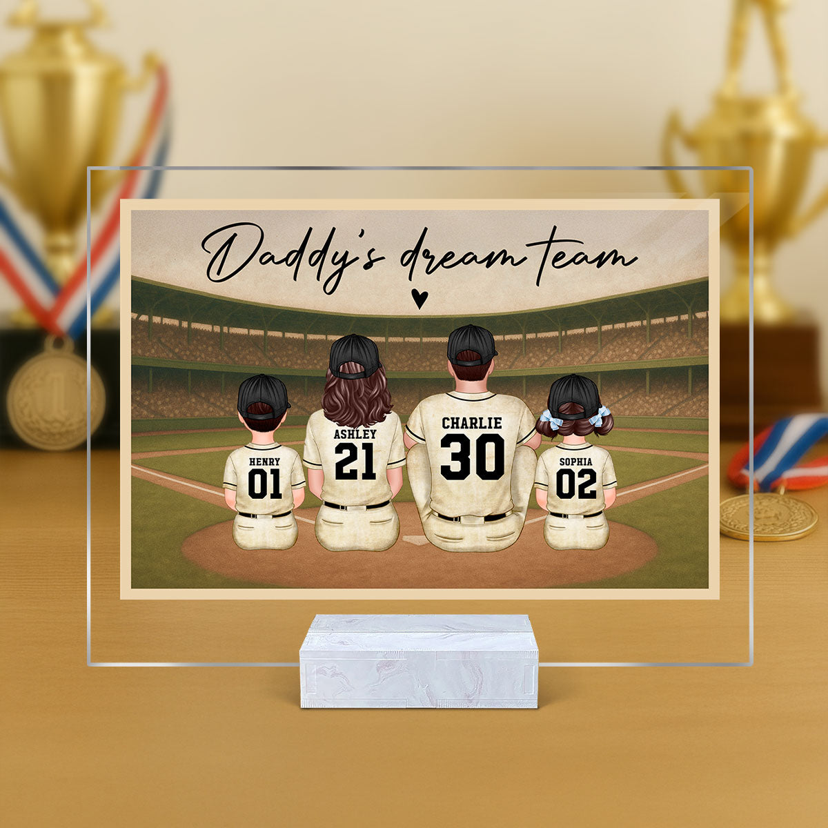 Retro Vintage Baseball Daddy's Dream Team Personalized Acrylic Plaque, Gift For Dad