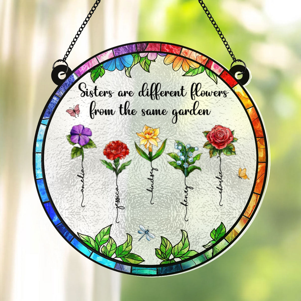 Sisters Are Different Flowers In Garden Beautiful Birth Month Flowers Personalized Acrylic Suncatcher