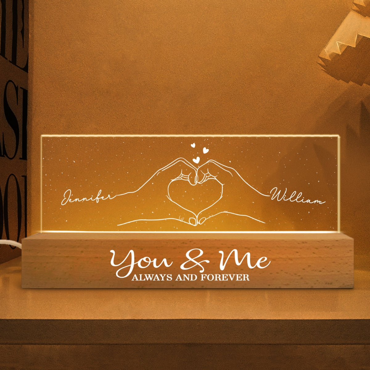 Couple Heart Hands Outline Personalized Acrylic Block LED Night Light, Gift For Him, For Her, Boyfriend, Girlfriend, Husband, Wife
