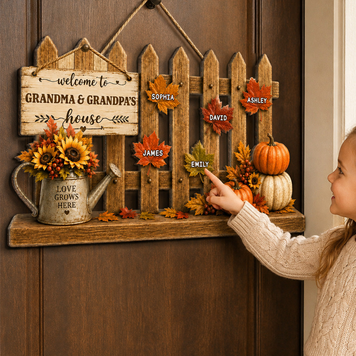 Welcome To Grandparents House Fall Season Fence - Personalized Wood Sign