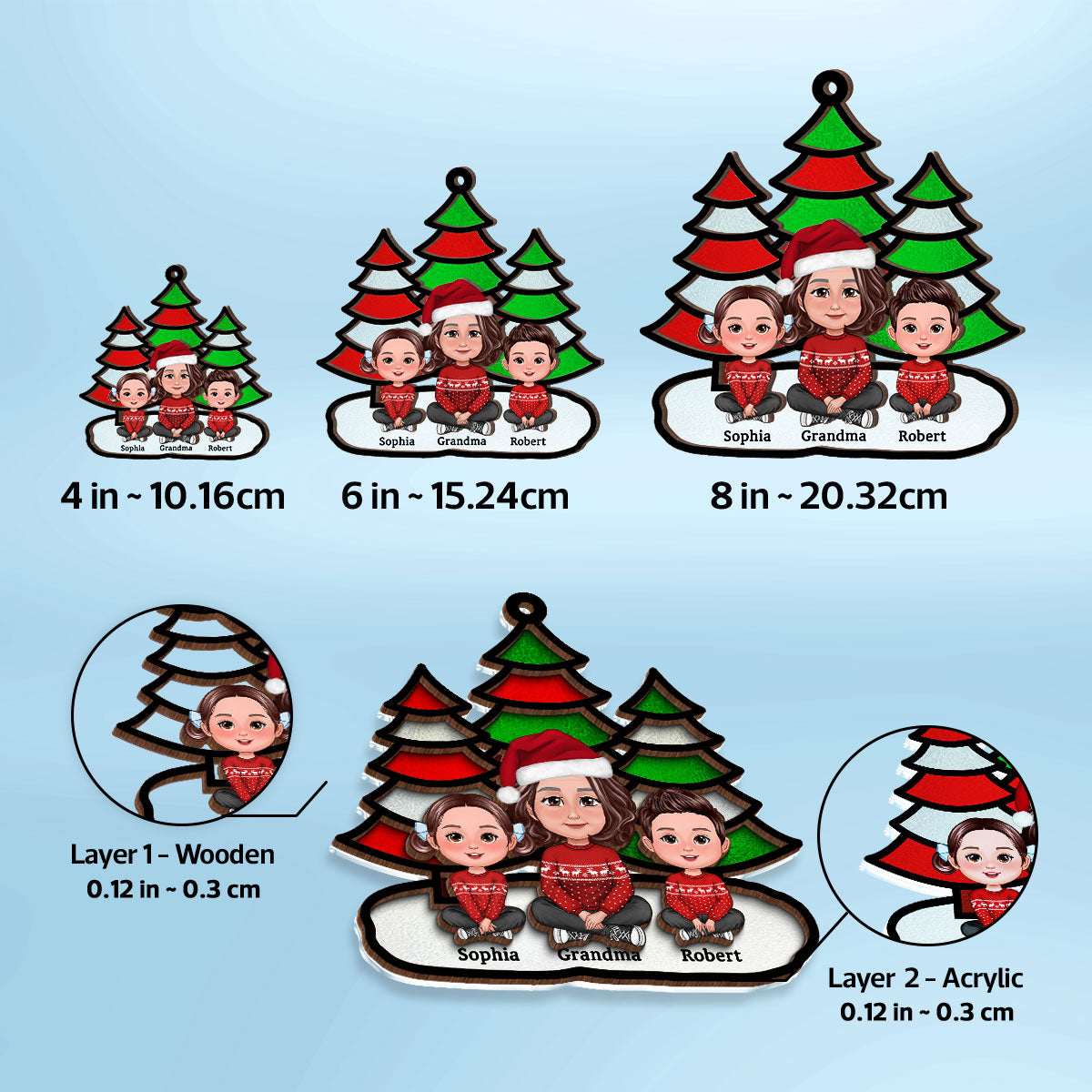 Christmas Trees Grandma Grandkids Sitting Personalized Suncatcher, Christmas Decoration