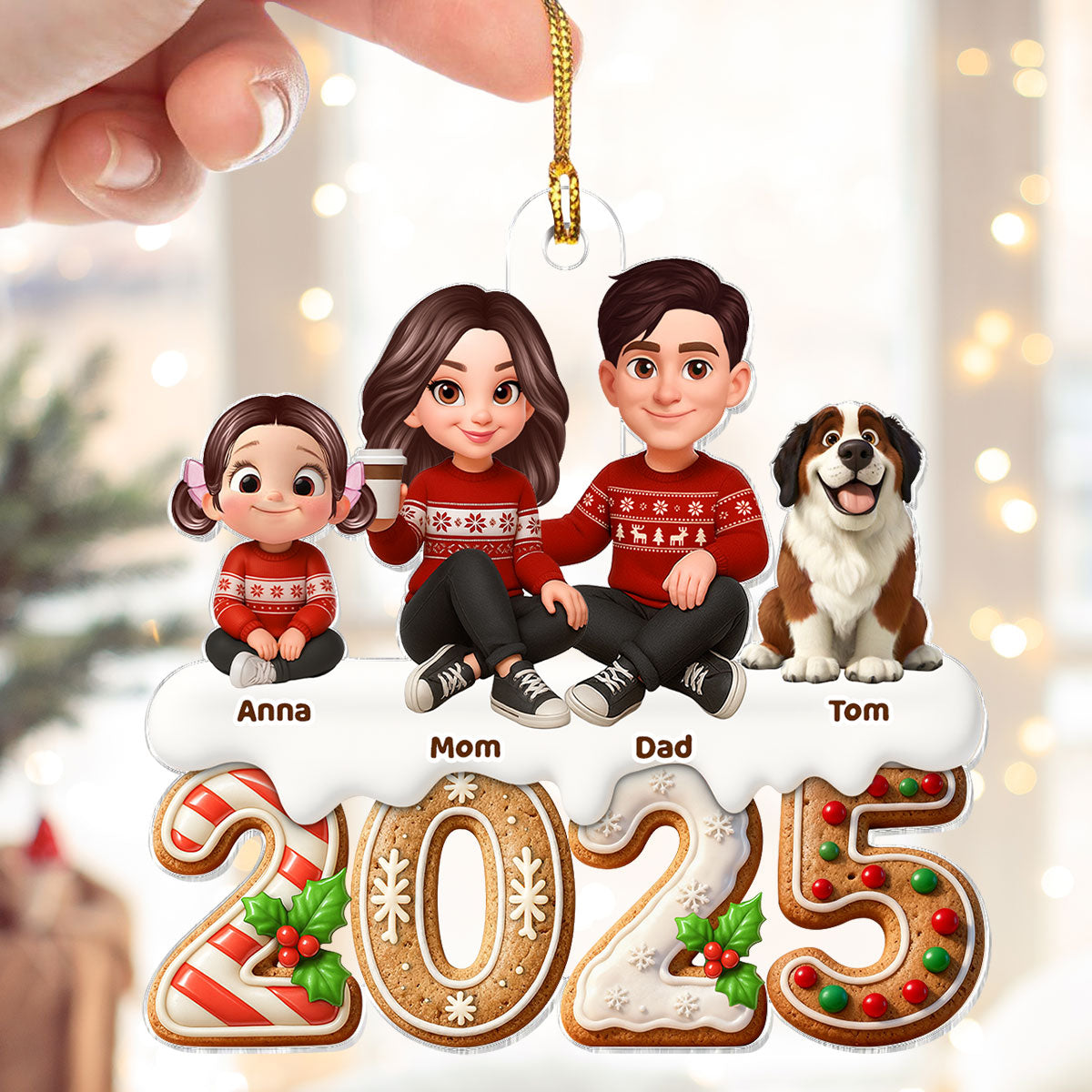 3D Effect Gingerbread Family Together Christmas - Personalized Acrylic Ornament