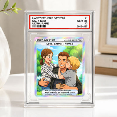 Best Dad Ever Trading Card Cartoon Style - Personalized Acrylic Block Plaque - Father's Day Gift For Dad, Husband