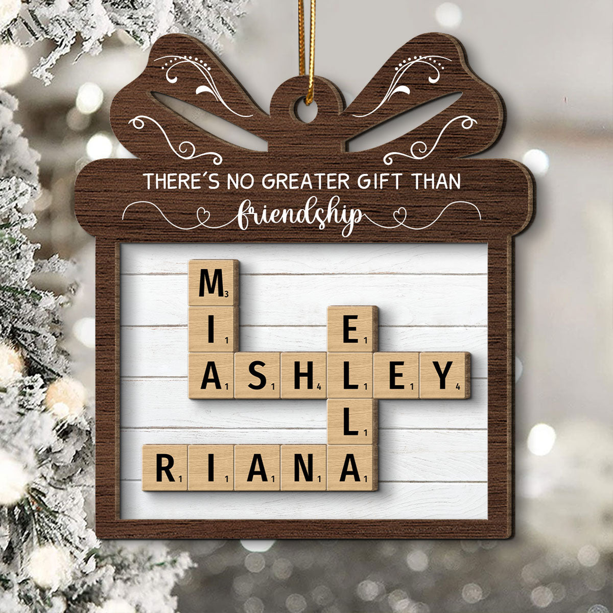 No Greater Gift Than Friendship Crossword Puzzle Art Personalized 2-Layer Wooden Ornament, Gift For Besties, Best Friends