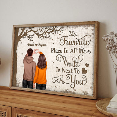 Back View Couple Heart Hands Favorite Place Personalized Horizontal Poster, Unique Valentine's Day Gift For Him, Gift For Her