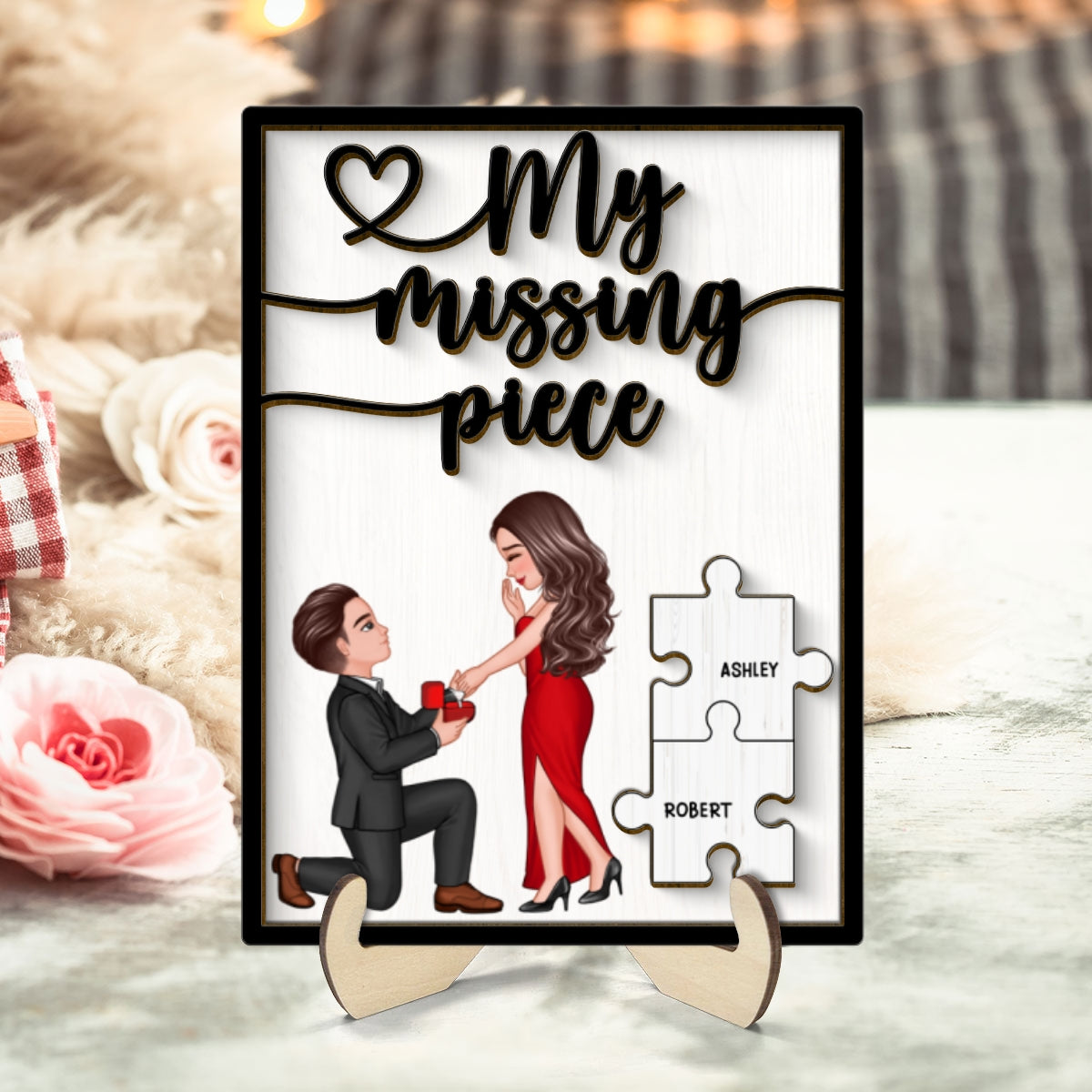 Special Moment Couple Proposal 2-Layered Wooden Plaque, Personalized Couple Proposal Engagement Anniversary Keepsake, Heartfelt Decoration For Couples