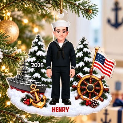 Navy Sailor Custom Name - Personalized Acrylic Ornament - Christmas Gift For Navy Sailors, Navy Veterans, Military Men, Son, Husband, Dad