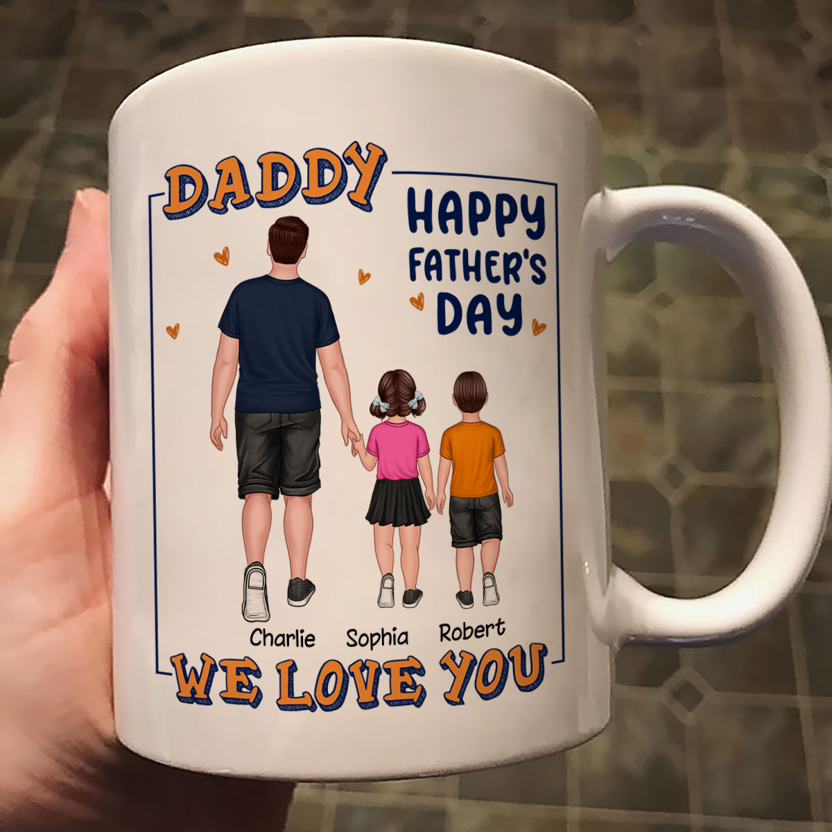 Dad Daughter Son Walking Back View Personalized Mug
