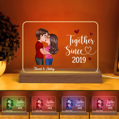 Doll Couple Kissing Gift For Him Gift For Her Personalized Custom Shape Horizontal Rectangle Acrylic Plaque LED Night Light