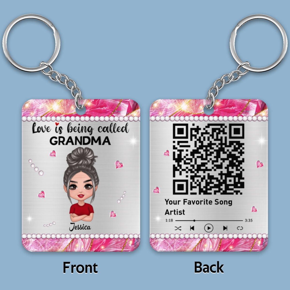 Beautiful Pattern Love Being Called Grandma Favorite Song Scannable QR Code Personalized Acrylic Keychain