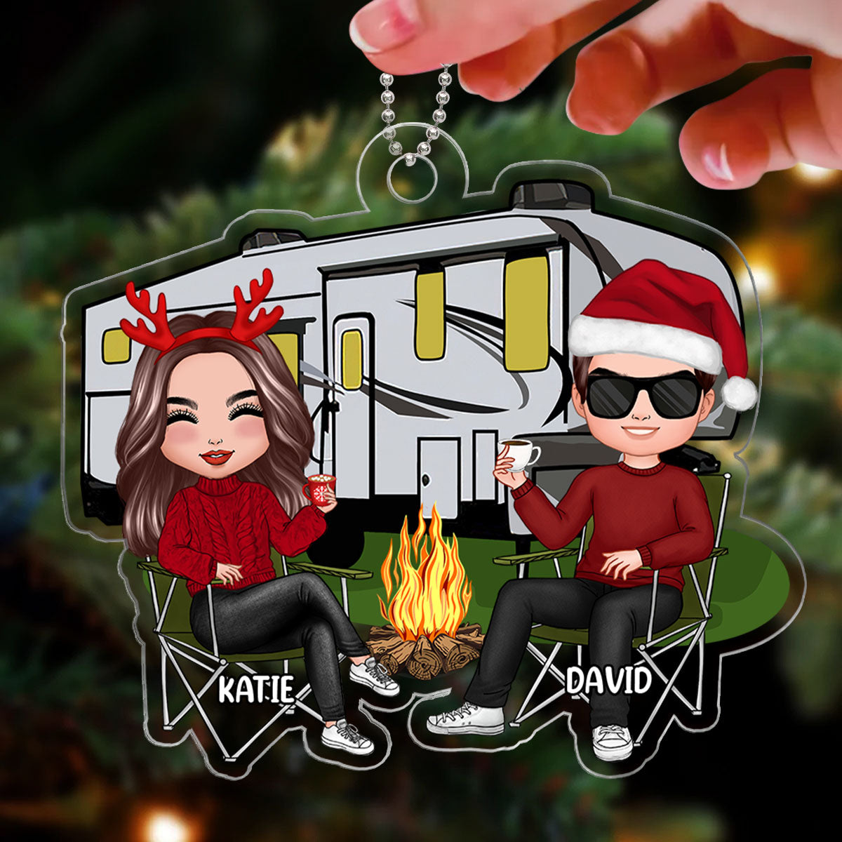 Doll Couple Camping Christmas Gift Personalized Acrylic Ornament