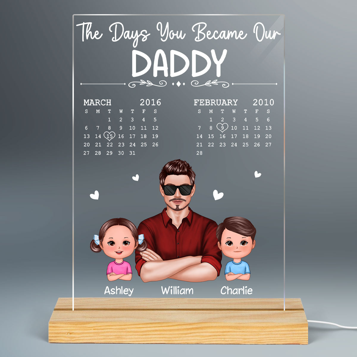 The Days You Became Our Dad Man & Doll Kids Personalized Rectangle Acrylic Plaque With LED Night Light