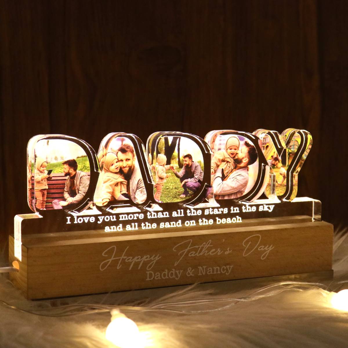 DADDY Photos Insert We Love You Personalized LED Night Light, Father's Day Gift For Dad, Husband