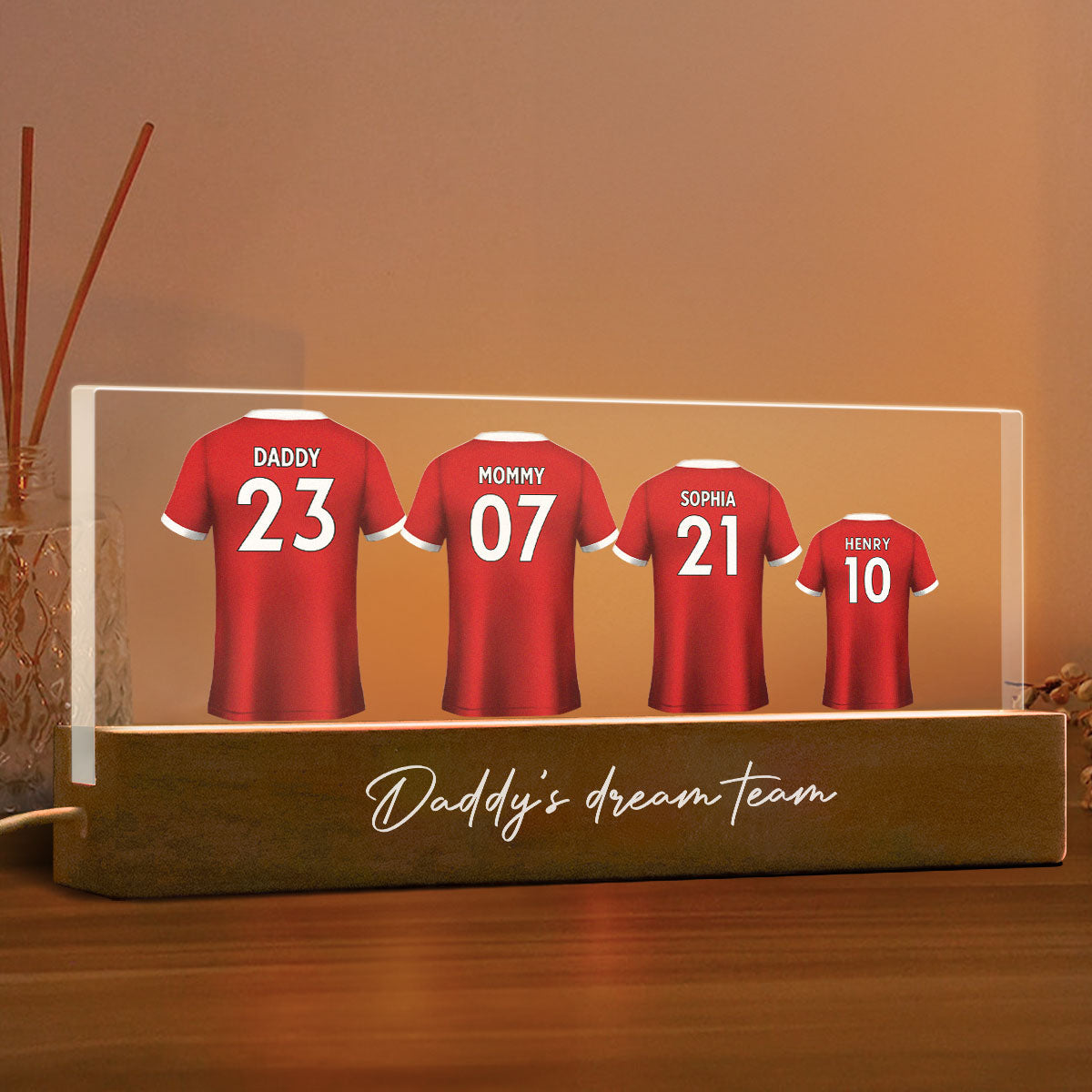 Daddy's Team Soccer Shirt Personalized Acrylic Block LED Night Light