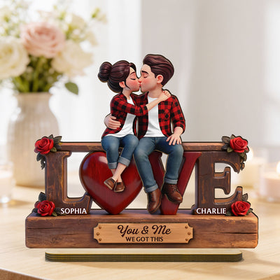 Eternal Rose LOVE Couple Forever Together - Personalized 2-Layered Wooden Plaque - Heartfelt Gift For Couple, For Him, For Her