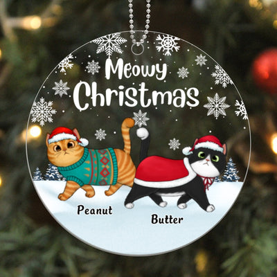 Walking Cats Snow Background Personalized Acrylic Ornament