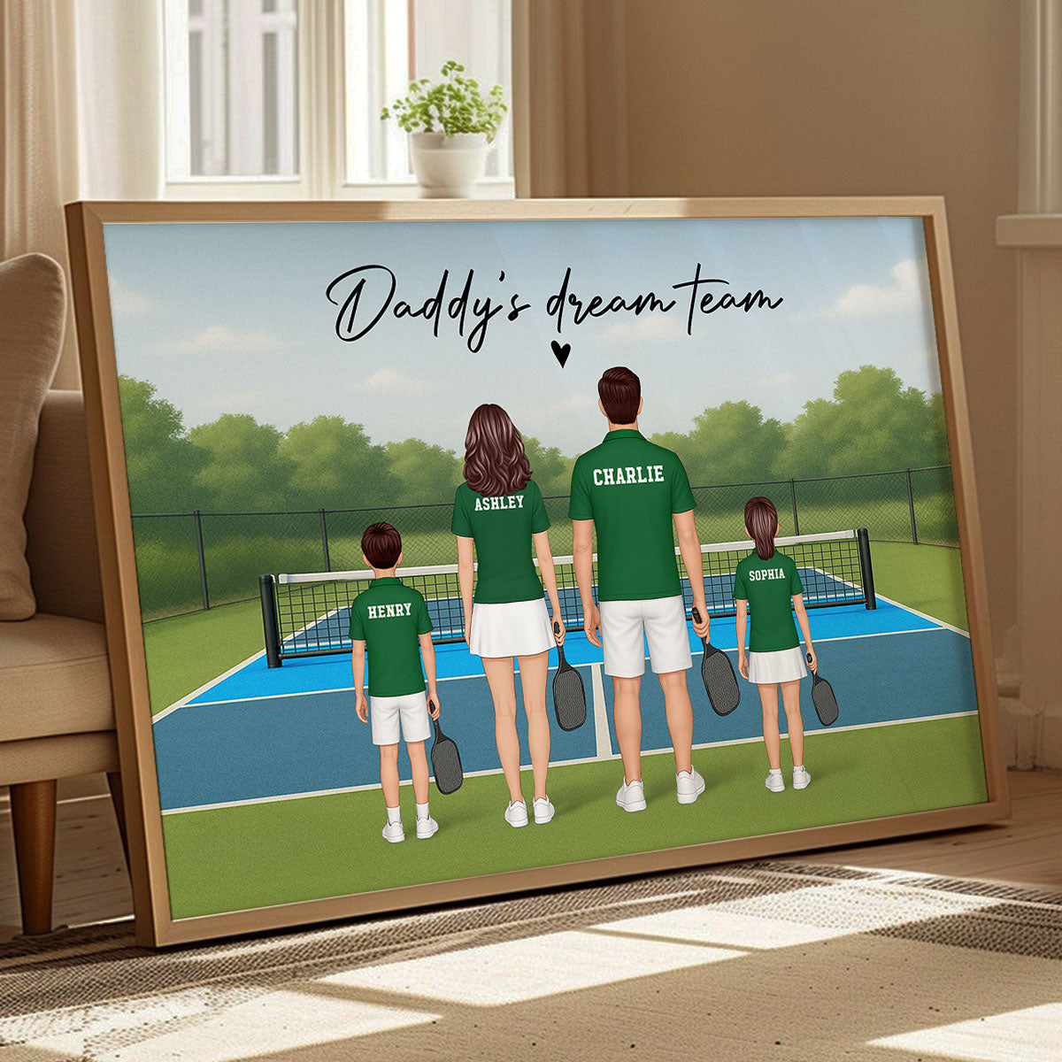 Daddy's Team Pickleball Family Back View Personalized Poster, Father's Day Gift