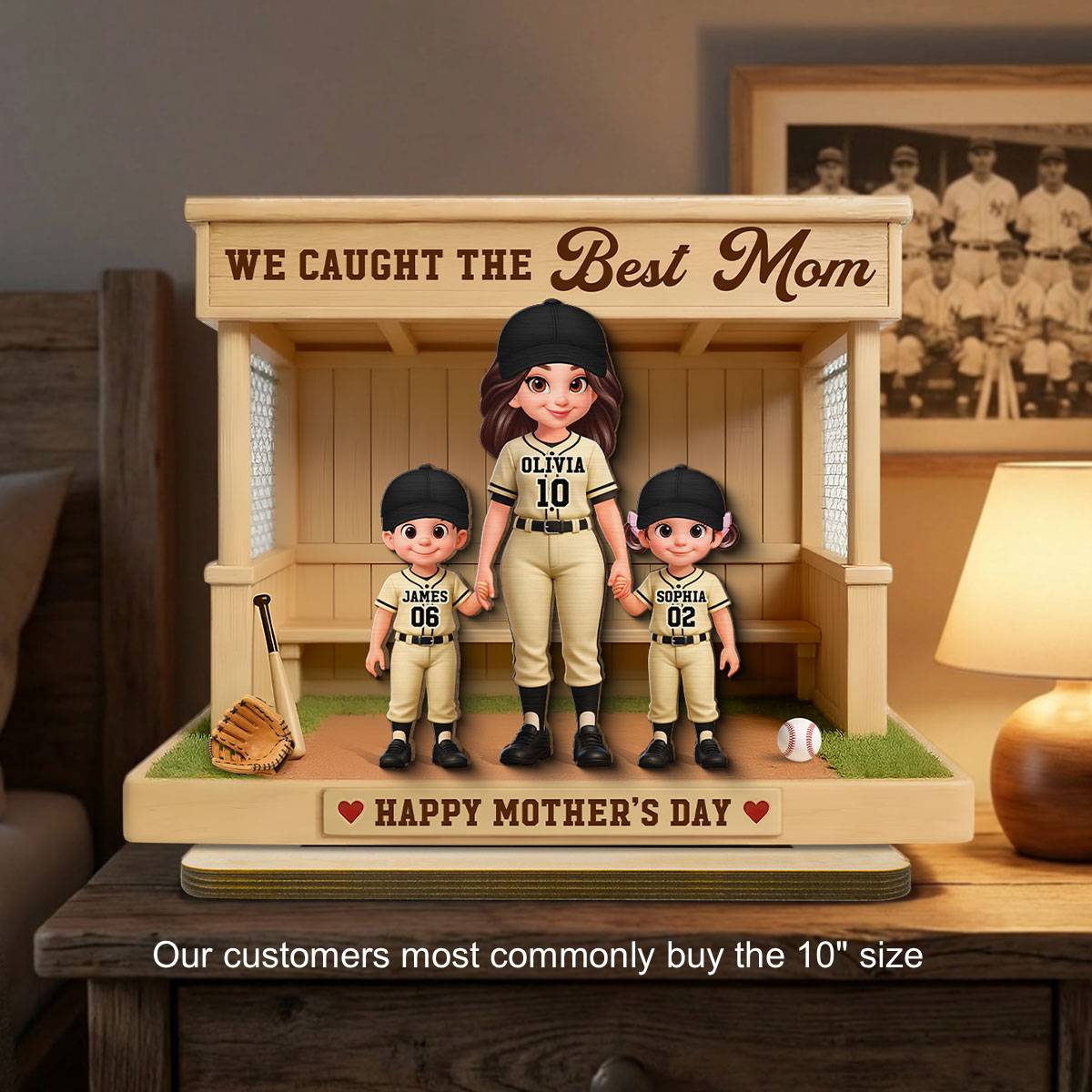 We Caught The Best Mom Baseball Softball Dugout - Personalized 2-Layered Wooden Plaque - Mother's Day Gift For Baseball Mom