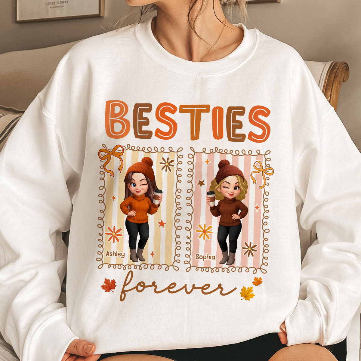 Besties Sisters Forever Fall Season Coquette Bow Personalized Sweatshirt