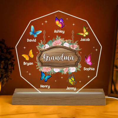 Grandma Butterfly Flowers Personalized Warm Acrylic Custom Shape LED Night Light