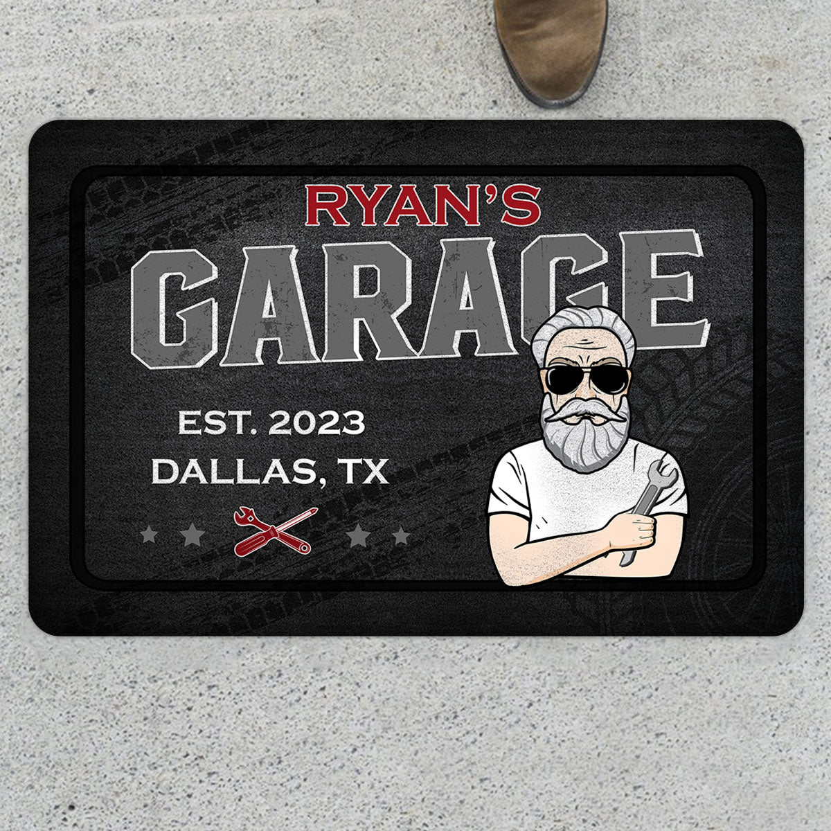 His Garage Old Man Young Man Personalized Garage Doormat