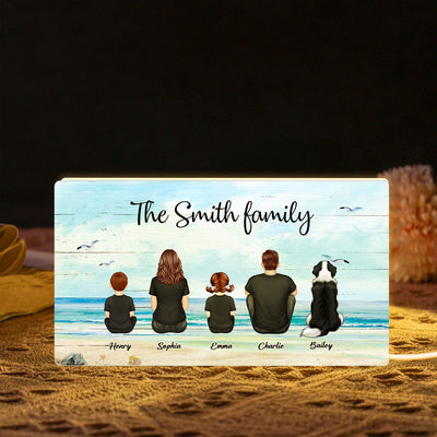 Family Sitting Back View Retro Vintage Beach Landscape Personalized Light Box, Unique Gift, Father's Day Gift