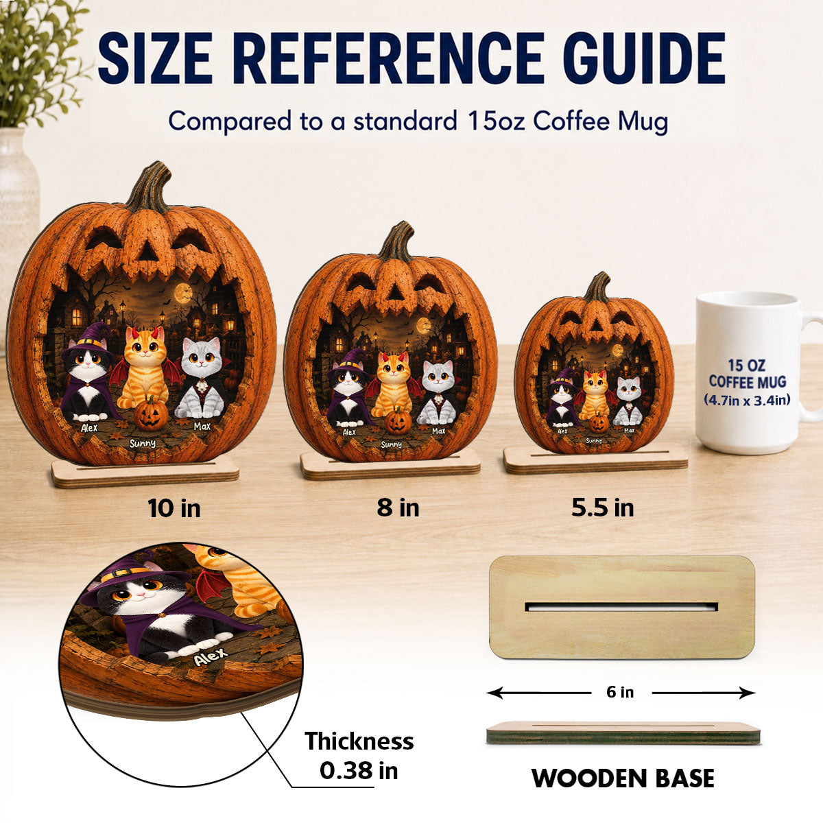 Spooky Halloween Pumpkin Cats - Personalized 2-Layered Wooden Plaque - Halloween Decor For Cat Lovers