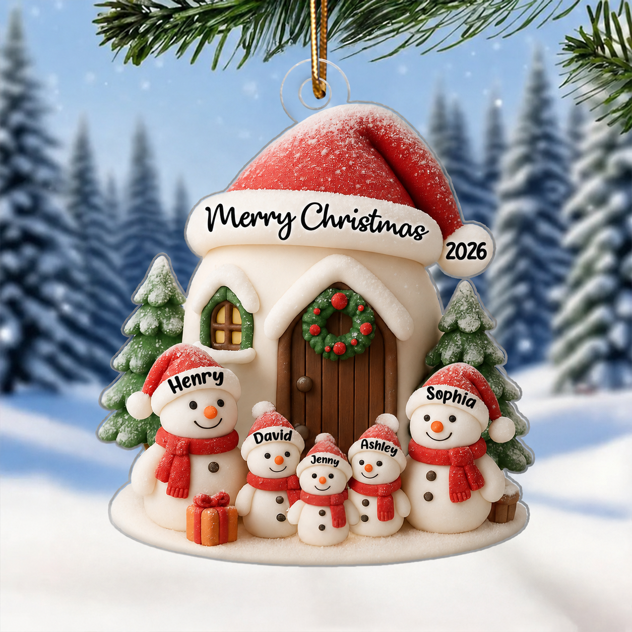 Personalized Snowman Family Acrylic 3D Ornament, Christmas Tree Decoration & Gift for Families