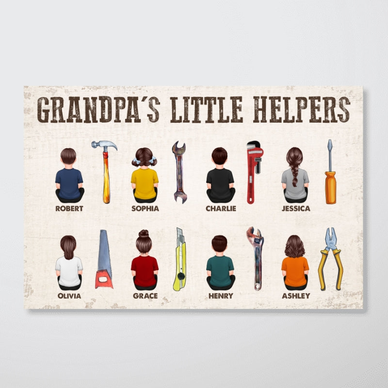 Dad Grandpa Dad Little Helpers Man Kids Dogs Cats Personalized Poster, Meaningful Father's Day Gift for Dad, Gift for Husband