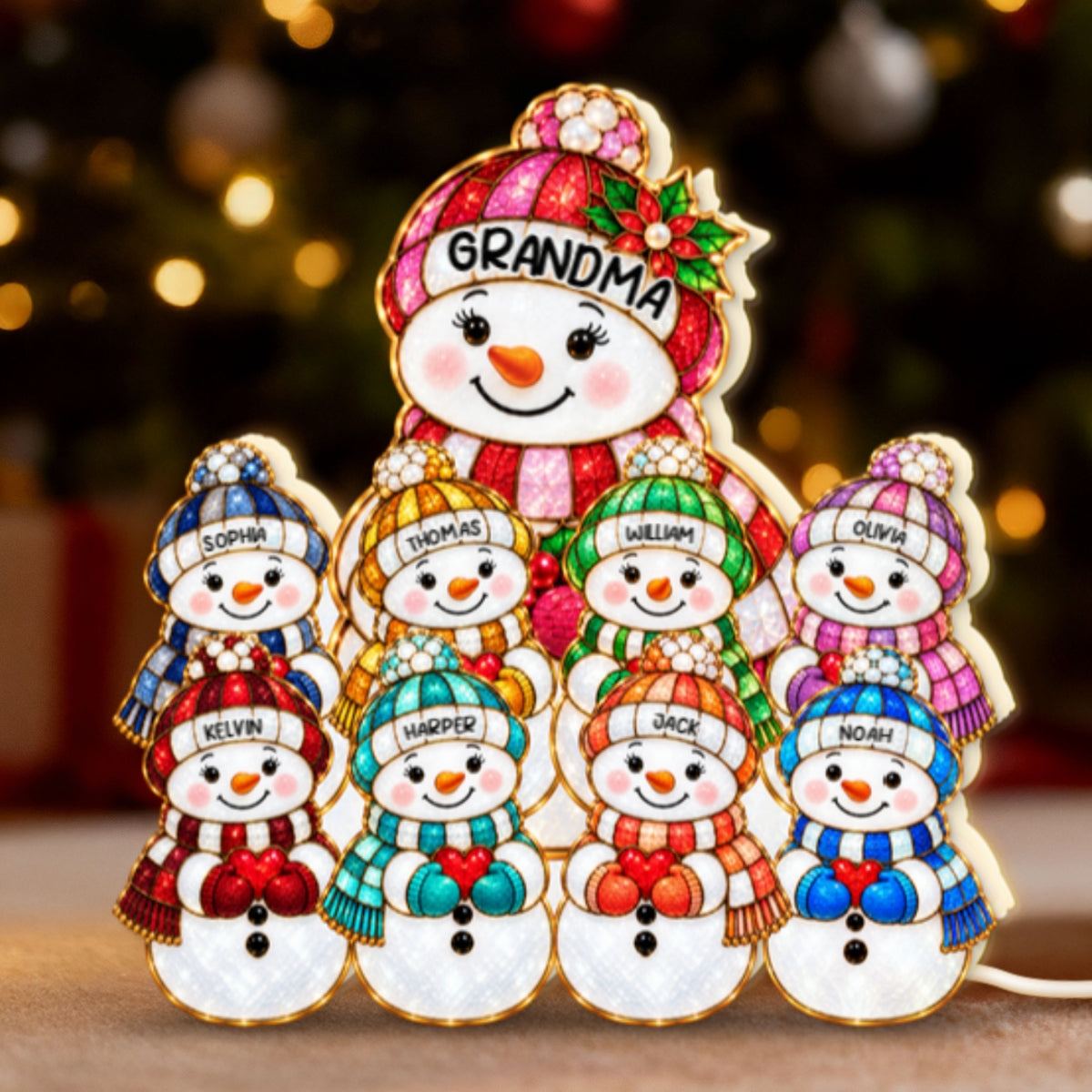 Cute Snowman Grandma Grandpa & Grandkids 2D Flat Printed - Personalized Light Box - Christmas Decor For Family, Grandma, Grandpa