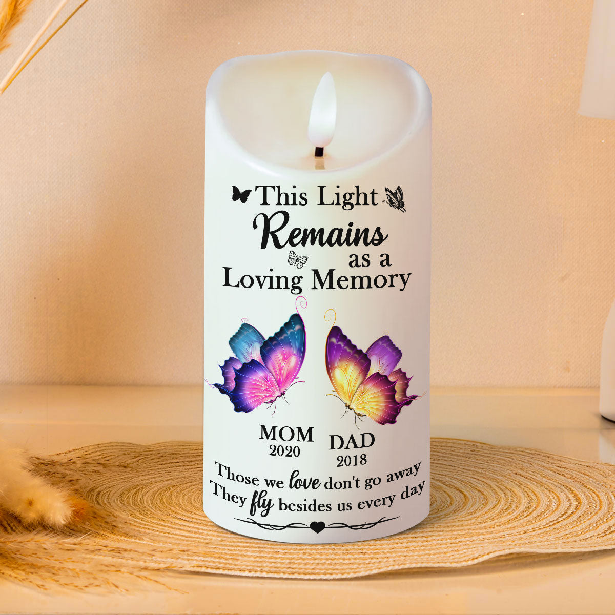 This Light Remains As A Loving Memory Personalized Flameless LED Candle - Christmas Gift, Sympathy Gift For Family Members