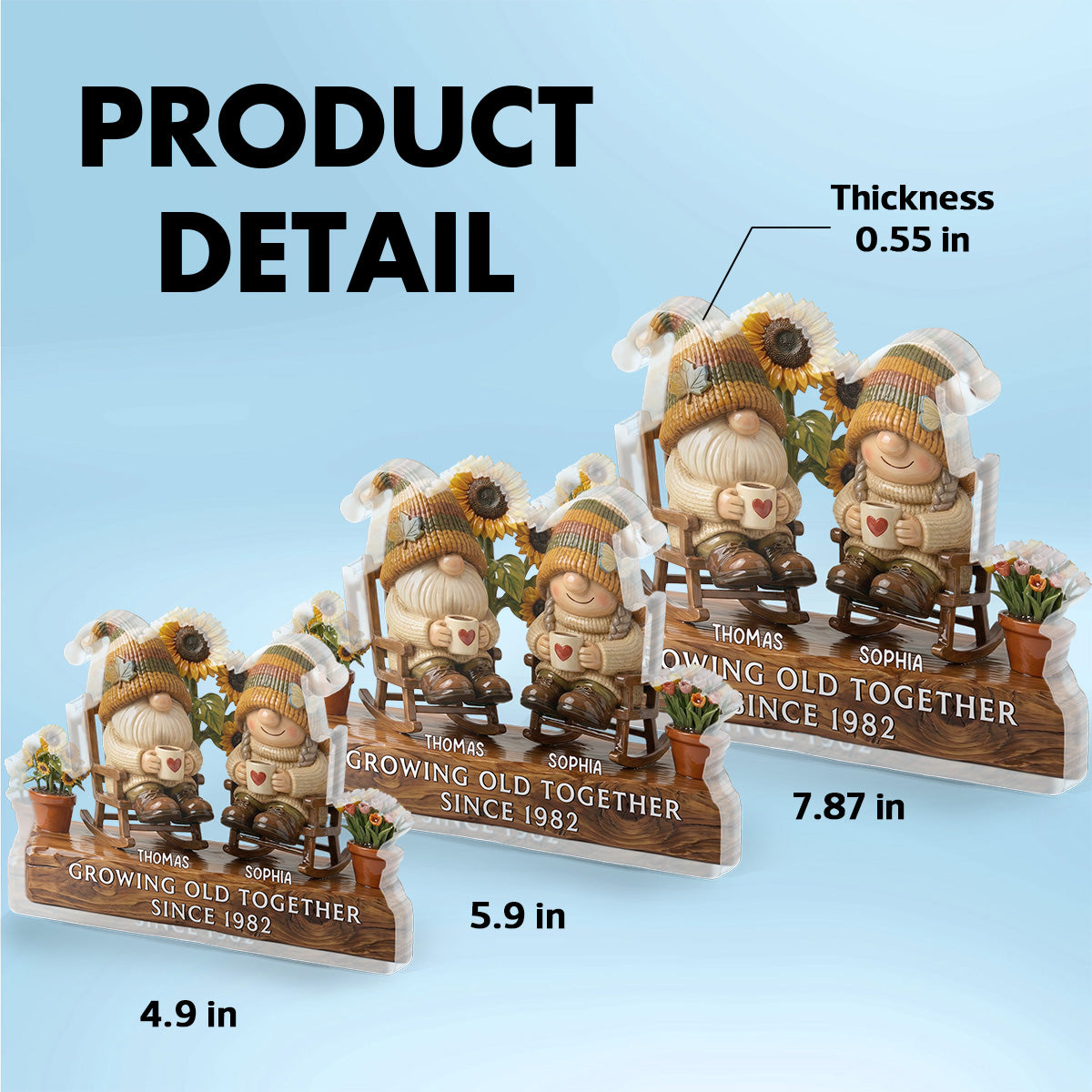 3D Effect Vintage Gnome Couple Grow Old Together - Personalized Acrylic Block Plaque - Gift For Him, Gift For Her