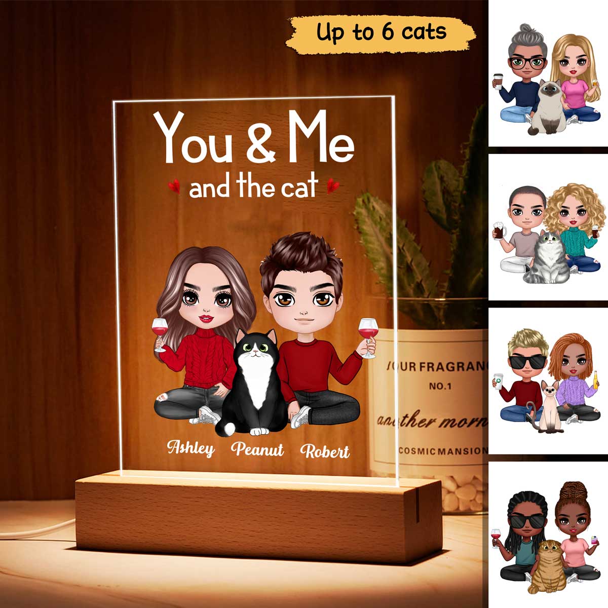 You Me The Cats Gift For Him Gift For Her Personalized Rectangle Acrylic Plaque LED Lamp Night Light