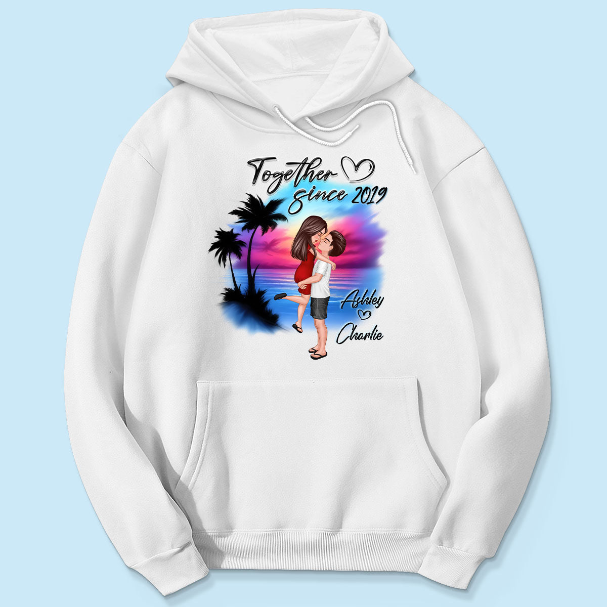 Couple Hugging Kissing Airbrushed Beach Scene Personalized Shirt