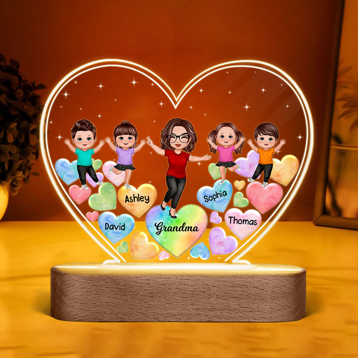 Happy Doll Grandma Mom Kids Hearts In Heart Personalized Heart Acrylic Plaque