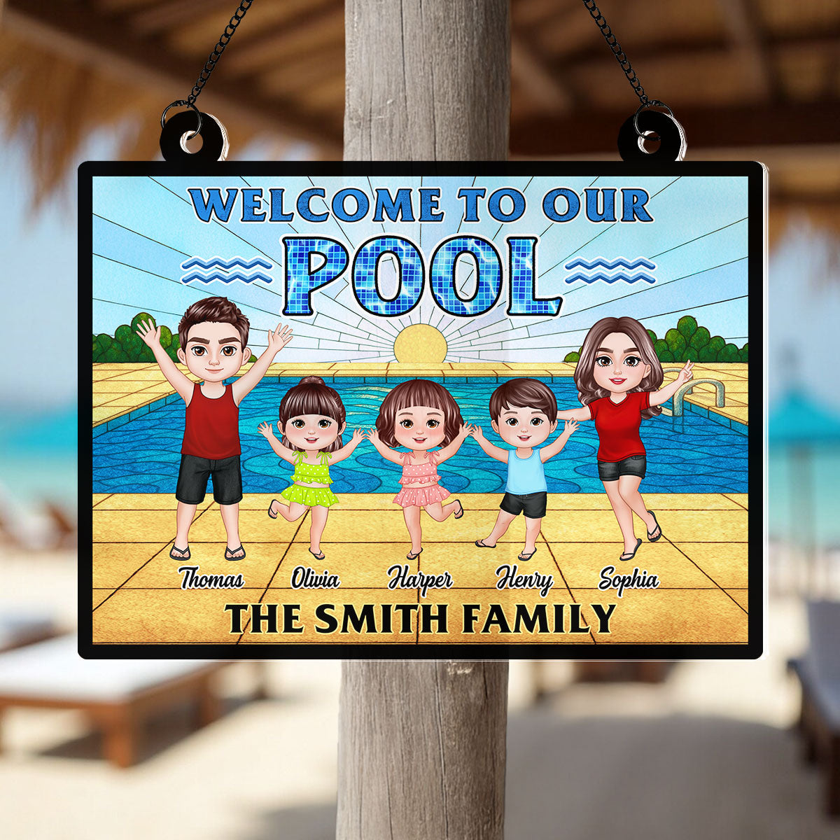 Summer Welcome To Our Family Pool Personalized Suncatcher