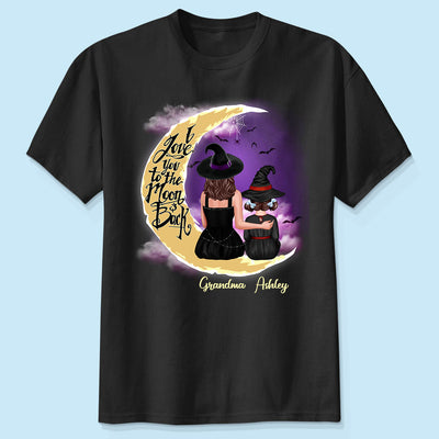 Halloween Mom Grandma Kids On Moon Back View Personalized Shirt
