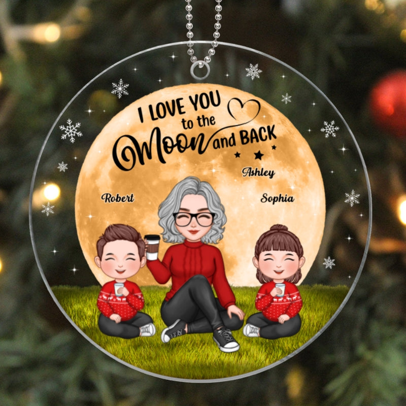 Grandma Cute Grandkids Sitting In Moon Light Personalized Acrylic Ornament