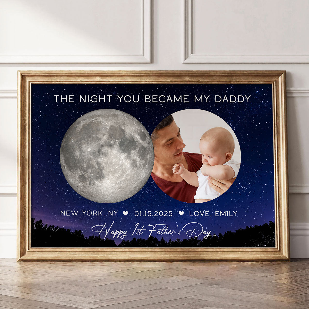 The Day You Became My Dad From Baby Happy 1st Father's Day Custom Birthday Moon Phase Personalized Poster| Father's Day Gift For New Dad