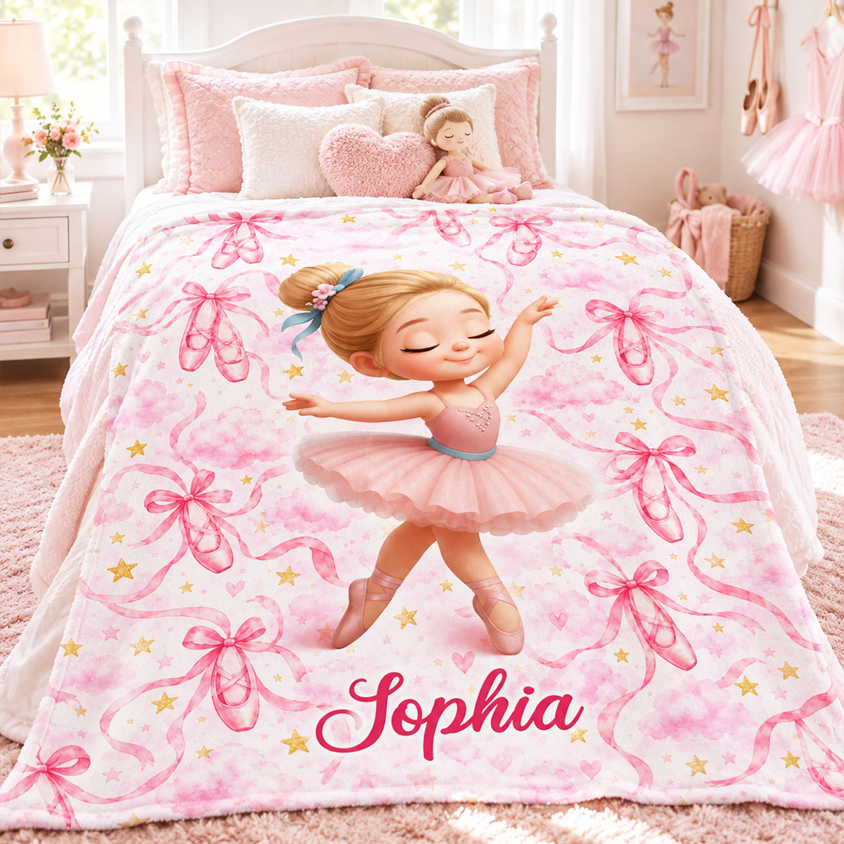 Ballerina Dance Girl Custom Name - Personalized Fleece Blanket - Christmas Gift For Ballerina Girl, Granddaughter, Daughter