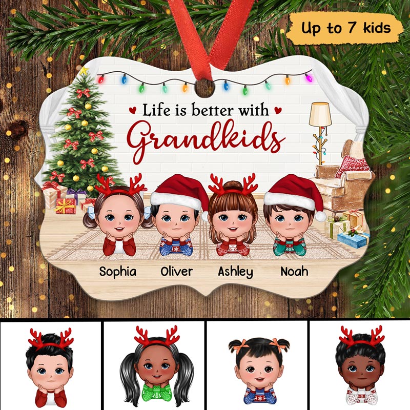 Better With Grandkids Chin On Hands Fireplace Personalized Christmas Ornament