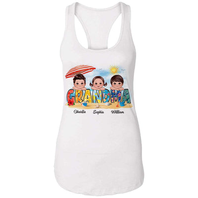 Summer Pattern Grandma Mom Auntie Doll Kids On Hand Personalized Tank Top Shirt