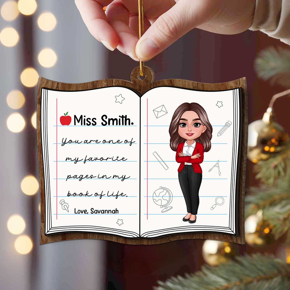 Favorite Page In My Book Of Life Teacher Appreciation Gift Thank You Gift Personalized 2 Layer Wooden Ornament